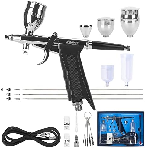 XDOVET Dual-Action Trigger Airbrush Kit Air Brush Painting Set with 0.3mm/0.5mm/0.8mm Needles,2cc/5cc/13cc/20cc/40cc Paint Cup, Air Hose for Tattoo, Makeup, Nail, Model, Art Hobby - for Pro & Beginner