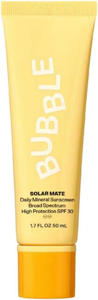 Bubble Skincare Solar Mate Mineral Face Sunscreen Broad Spectrum SPF 40 - Zinc Oxide Sunscreen with Blue Light Protection & Ginseng Extract - Sheer, Lightweight Coverage With No White Cast (50ml)