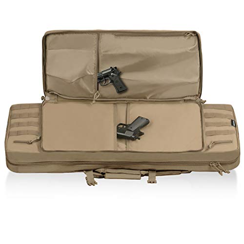 HUNTSEN Tactical Double Long Rifle Pistol Gun Bag Firearm Transportation Case Double Rifle Bag Outdoor Tactical Carbine Cases Water Dust Resistant Long Gun Case Bag