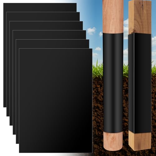 Jieting 6 Pcs Fence Post Protection Wraps – 17"x12" Waterproof Anti-Rot PVC Sleeves for 3"x3" to 4"x4" Square & 3"–5" Round Wood Posts – Outdoor Fence Post Guard