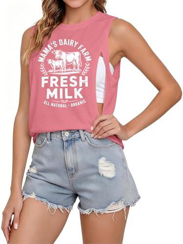 Image of KIMSOONG Maternity Nursing Tank Tops Breastfeeding Shirts for Women Sleeveless Zipper Nursing Casual Graphic Tee Tops