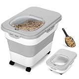 kenvc Storage Containers, Wood Pellet Collapsible Bucket with Transparent Airtight Lid, Pellet Bin Smoker Pellet Storage with Scoop & Stickers Kit