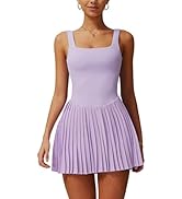 ABOCIW Womens Square Neck Tennis Dress Built in Shorts Pleated Backless Golf Athletic Dress with ...