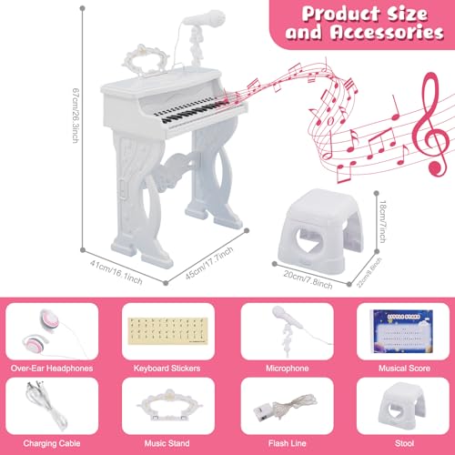 Miniatura 2 de Teclado De Piano Para Niños,37 Teclas Juguetes De Teclado De Piano Musical Infantil Portátil Con Micrófono Giratorio De 360 Y Taburete, Juguete Musical Pedagógico Con Patas Desmontables Para 3