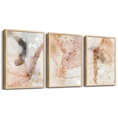 Abstract Ink Paintings Natural Wood Framed