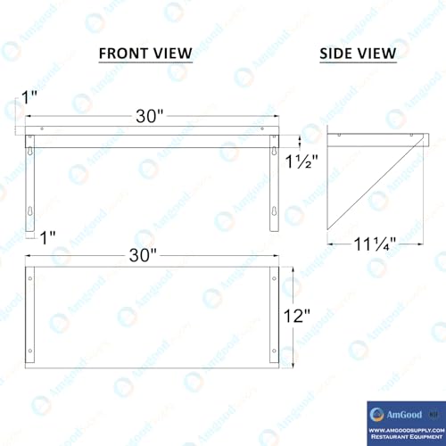 Image of AmGood 12 inch x 30 inch Stainless Steel Wall Shelf | Appliance & Equipment Metal Shelving | Kitchen, Restaurant, Garage, Laundry, Utility Room | Heavy Duty | Squared Edge | NSF Certified