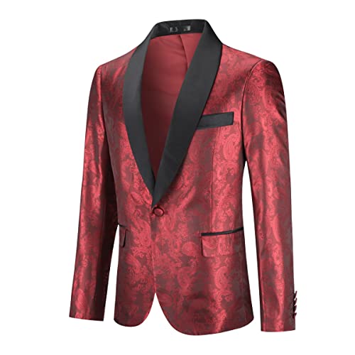 Boyland Mens Paisley Shawl Lapel Blazer Casual Single Breasted One Button Sport Coat Jacket