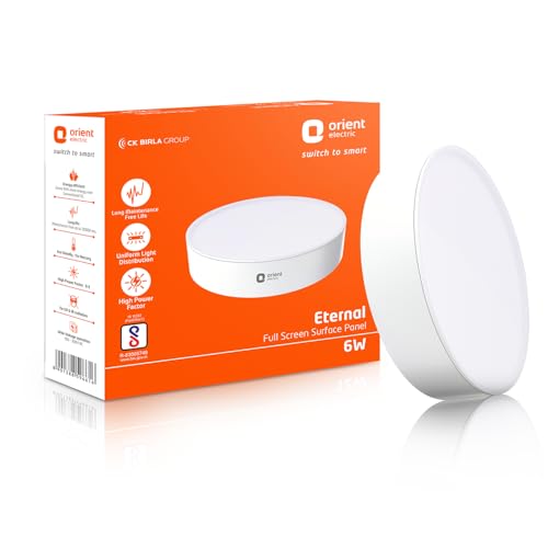 Orient Electric 6W Rimless Round LED Full Screen Surface Panel Light | 6500K, Cool White| Surface Ceiling LED Light (No False Ceiling Required)| Pack of 1