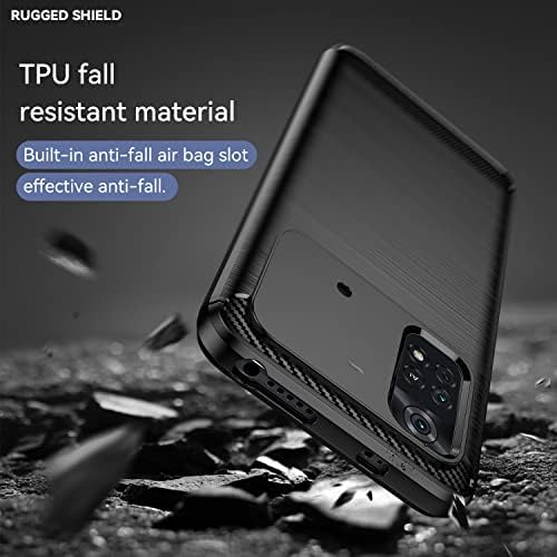 AOYIY Case For Xiaomi Poco M4 Pro 4G, Premium Soft Carbon Fiber Shockproof TPU Phone Case + [2 PACK] HD Tempered Glass Screen Protector For Xiaomi Poco M4 Pro 4G 6.43" (Black)