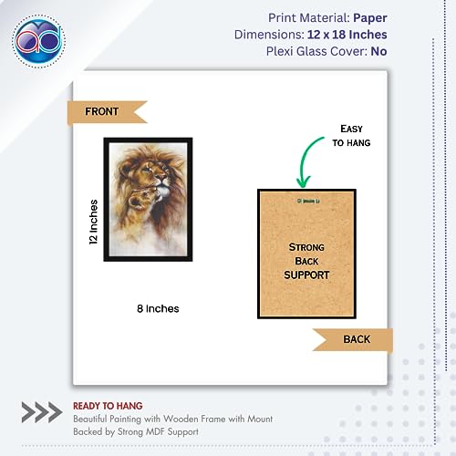 Image of Mad Masters Lion Wild Animal Painting Aesthetic Hanging Photo Frame Decorative Item Home Decoration and Wall Decor for Living Room and Bedroom (MM 1104, 45.7L x 30.5W cm, Paper, Without Plexi Glass)