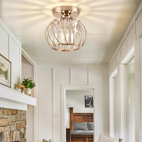 Hudi Fyier Chandelier Crystals Ceiling Lighting Fixtures, Small Semi Flush Mount Ceiling Light for Kitchen Hallway Dining Rooms Living Rooms Bar (Gold) - Cosy Home Interiors Hudi Fyier Chandelier Crystals Ceiling Lighting Fixtures, Small Semi Flush Mount Ceiling Light for Kitchen Hallway Dining Rooms Living Rooms Bar (Gold) - Image 6