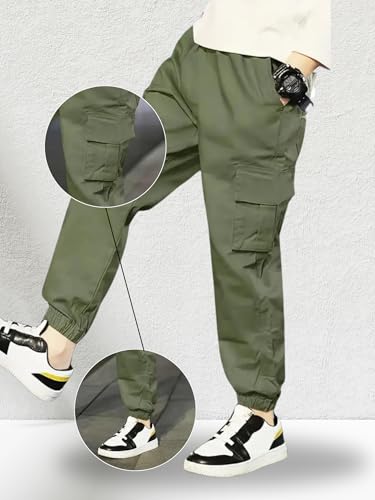 Image of Boys Cotton Regular Fit Cargo Joggers Trouser Pants with Pockets for Kids - Comfortable & Stylish Boys