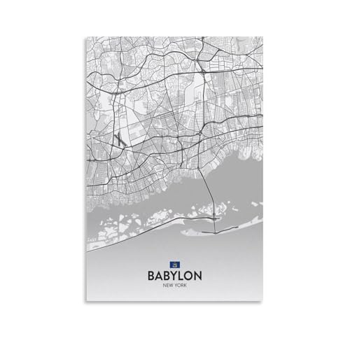 LZTEN Póster de mapa de la ciudad de Babilonia Nueva York, lienzo impreso para decoración del hogar, escuela, oficina, sin marco, 50 x 75 cm