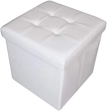 HomeHarmony  Quilted Top Folding Storage Ottoman Seat, Stool, Toy Storage Box Faux Leather White, Medium