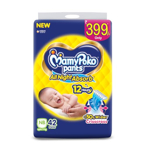 Image of MamyPoko Pants All Night Absorb Baby Diapers, New Born /X-Small (NB /XS), 42 Count, Upto 5kg