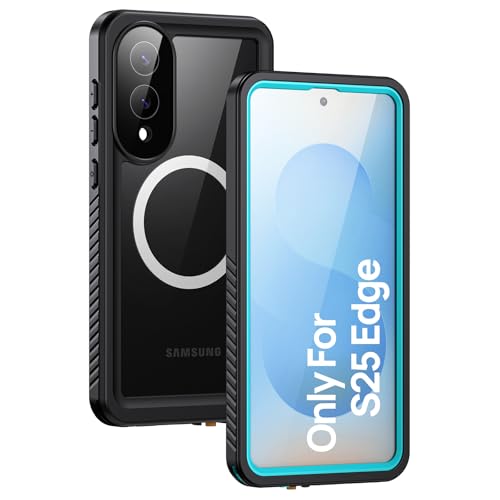 Image of Lanhiem Magnetic for Samsung Galaxy S25 Edge Phone Case, IP68 Waterproof Dustproof Case with Built-in Screen Protector, Rugged Full Body Protective Cover for Galaxy S25 Edge 6.7 Inch, Blue