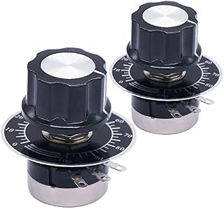 Taiss / 2pcs RV24YN20S Single Turn Carbon Film Rotary Taper Potentiometer Used for Inverter speed regulation. Motor speed control + 2pcs A03 knob + 2pcs dials (B103 10K ohm)