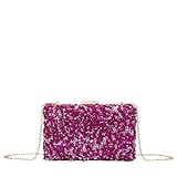 MODELISA - Bolso Clutch Cartera De Mano Cadena De Hombro Piedras Boda Noche Evento Mujer (Fucsia)