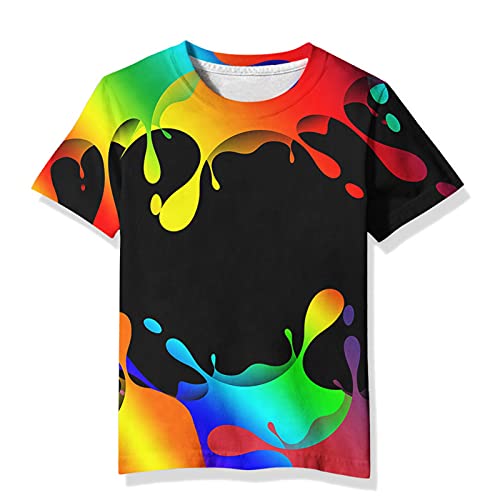 Image of Linnhoy Kids 3D Print Fashion Graphic T-Shirts for Boys Girls 6-16 Years | Unisex Colorful Short Sleeve, Crewneck, Breathable Fabric, Suitable for Daily Sport Festival Wear