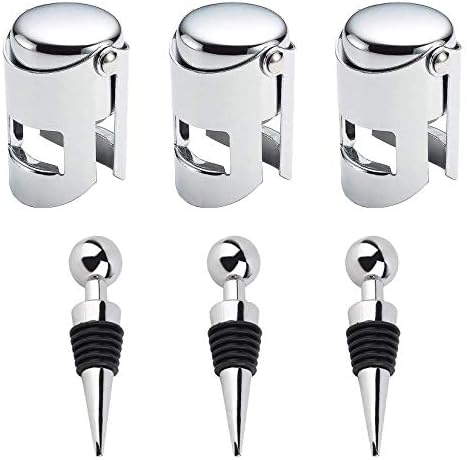 3 Pcs Wine Stopper Bottle Stoppers and 3 Pcs Champagne Stoppers, Stainless Steel Wine Saver Bottle Sealer Stoppers Corks, for Beverage Champagne Sparkling Wine Bar Wedding Holiday Party Stoppers