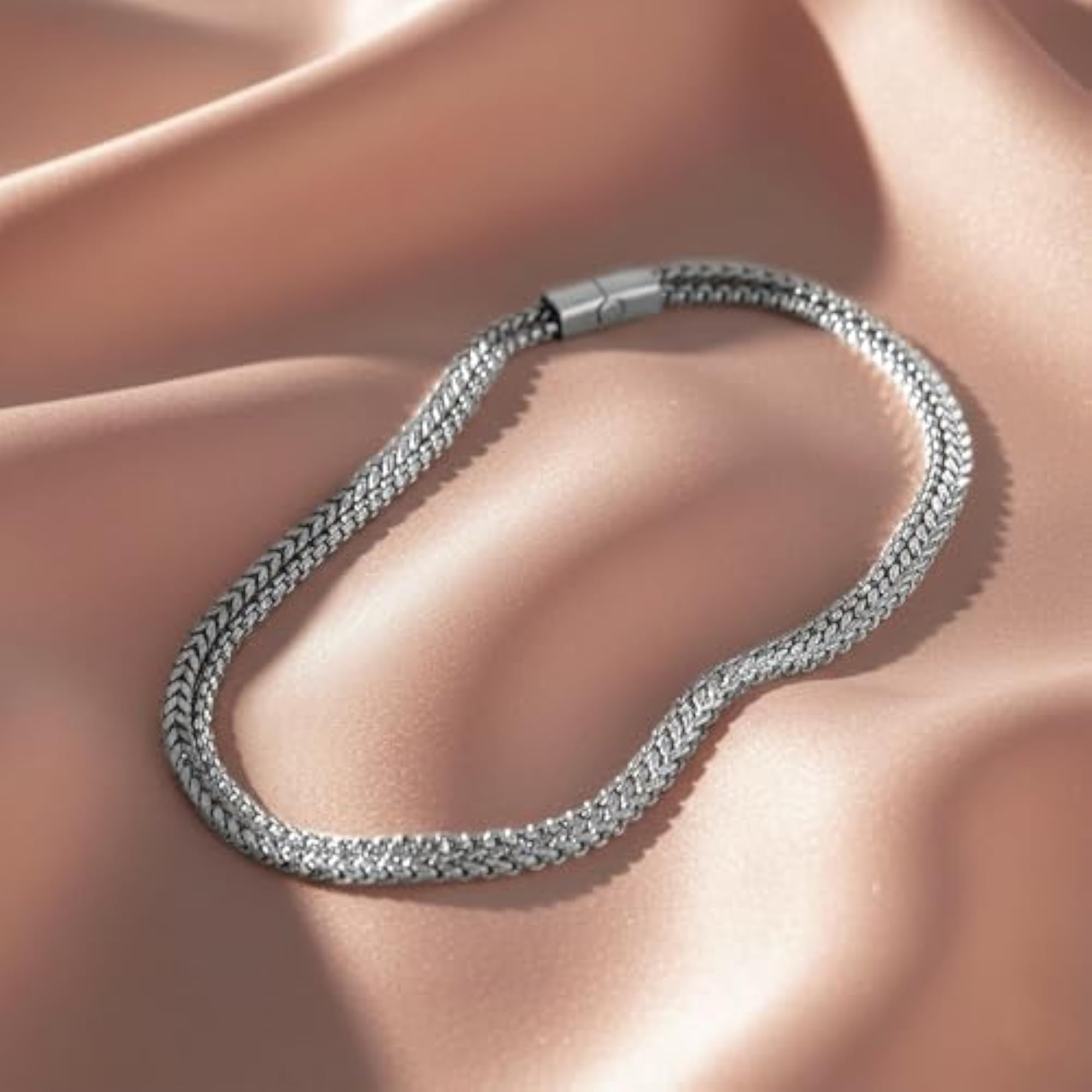 Men's Silver Plated Stainless Steel Wheat Chain Necklace