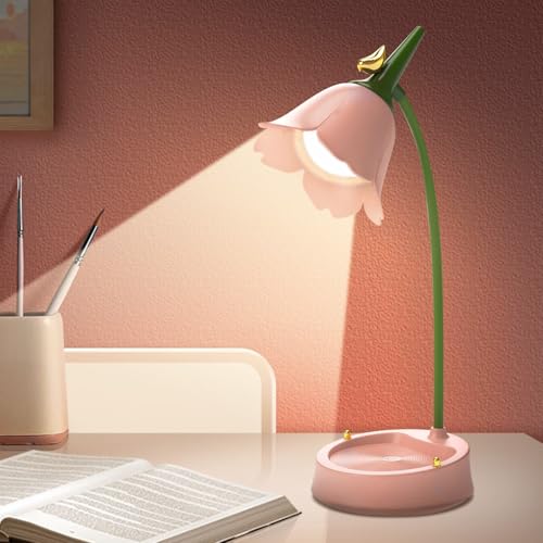 CECOMBINE Lámpara de escritorio para niños, lámpara de mesa LED regulable con 3 temperaturas de color, lámpara de noche USB con sensor táctil y brazo flexible, lámpara de escritorio para niñas para
