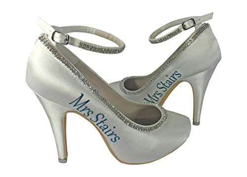 Personalized Teal and Ivory Bridal Wedding Shoes, Heels 4 Inch