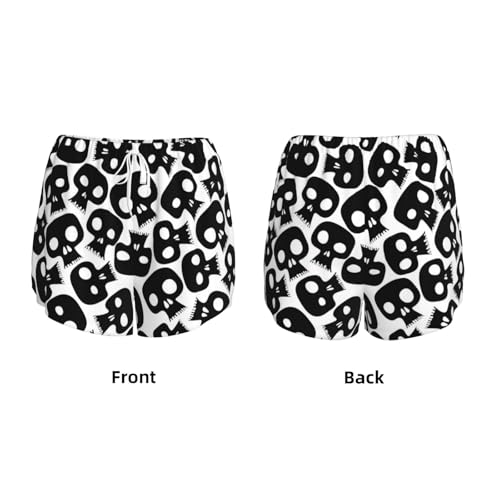 Short de yoga double couche blanc imprimé crânes taille haute L - 5