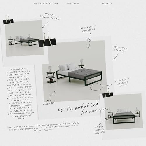 Image of Single Size Metal Bed Frame | Single Metal Bed | Single Bed Frame | SingleMetal Bed | Iron Bed Single | Steel Bed Single Size | Heavy Duty Platform Bed | Metal Slats | No Box Spring Needed | Black