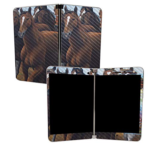 Image of MightySkins Carbon Fiber Skin for Microsoft Surface Duo - Horse Stampede | Protective, Durable Textured Carbon Fiber Finish | Easy to Apply | Made in The USA