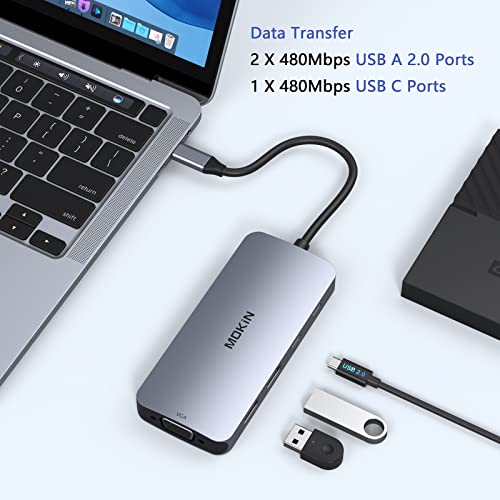 Image of USB C Docking Station Dual HDMI, MOKiN Docking Station 3 Monitors, DisplayPort, VGA, 100W PD Charging, 2USB A 2.0, USB C 2.0 Ports Multiport Adapter, 8 in 1 USB Hub for Dell, HP, Lenovo ThinkPad