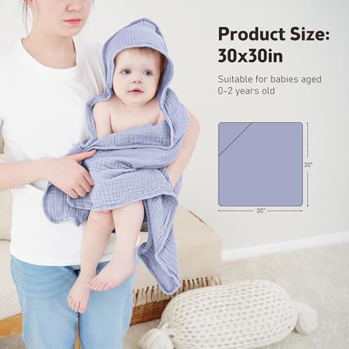 Image of Susurration Hooded Baby Towels for Newborn 2 Pack 100% Muslin Cotton Towel for Babies,Highly Absorbent and Newborn Essential (Blue&Green)