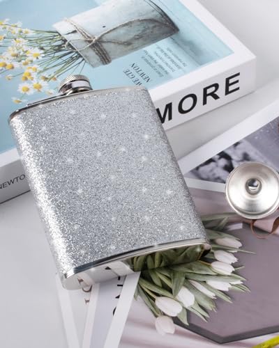 SPDYCESS 8 Oz Hip Flask for Women Ladies with Glitter Wrap Set Portable Stainless Steel Flask Bottle with Funnel Set Party Wedding Camping - Image 4