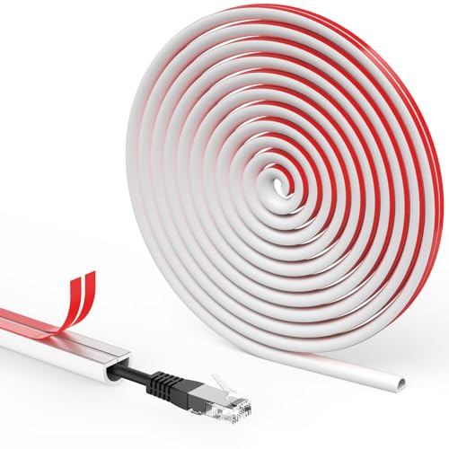 Flintronic Mini Canalina Portacavi, Canalina Passacavi Muro, Canali a Cavo Semicircolare, Copricavo Flessibile, per Pavimento della Parete, Con nastro autoadesivo-Bianco, 15x10mm-3 Metri