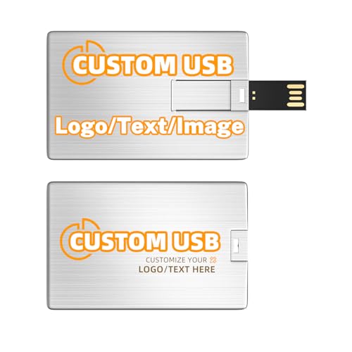 Bilious Custom Personalized USB Flash Drive 32GB/64GB/128GB/256GB, Metal Credit Card Bank Card Shaped Thumb Drive, Waterproof Memory Stick Small Size USB Drive Gift
