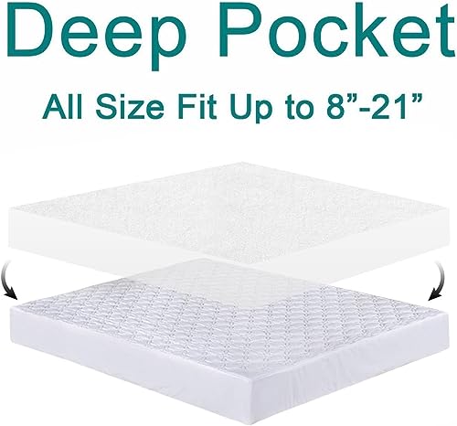Tastelife Queen Size 100% Waterproof Mattress Protector Cotton Terry Top Mattress Cover, Fitted 8"-21" Deep Pocket Mattress Pad Cover Vinyl Free Washable, Breathable & Soft Bed Mattress Cover, 1 Pack #TOP1