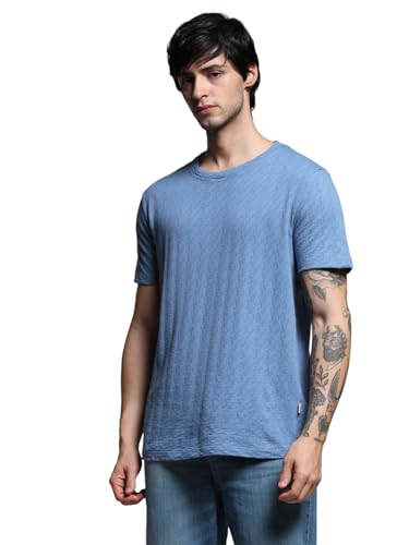 Image of Jack & Jones Men Cotton Regular Self Design Round Neck T-Shirt