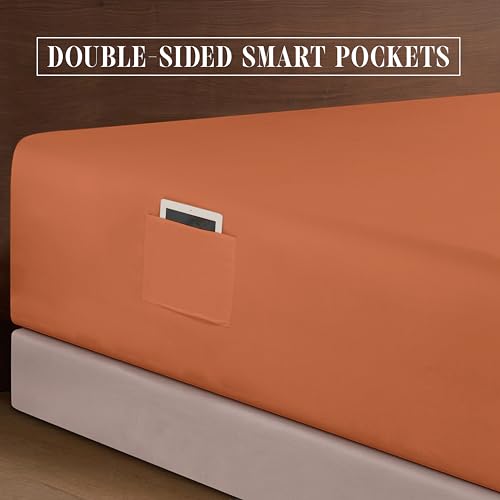 Elegant Comfort Luxurious 1500 Premium Hotel Quality Microfiber 4-Piece Sheet Set, 18-24 Inches Deep - Extra Deep Pocket Sheets - Ultra Soft 4PC Deep Pocket Sheets, Queen, Coral