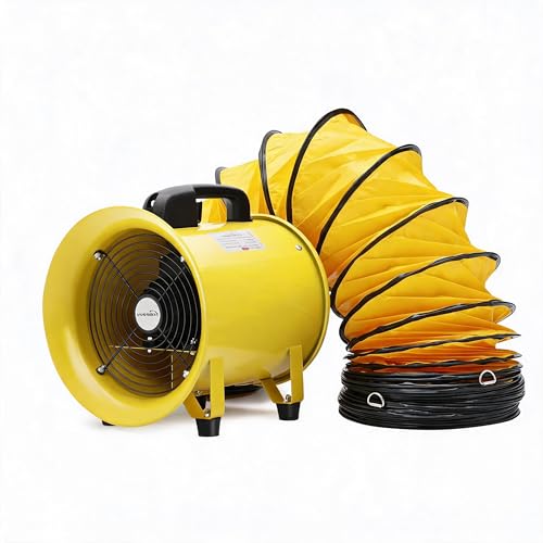 8 in Utility Air Mover Blower Fan, 3300RPM Industrial Exhaust Fan with 16ft PVC Duct Hose, Heavy Duty Portable Axial Ventilator for Garage, Basements, Workshops, Tunnels by PeakPursuit - Used condition - CA$108.16