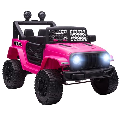 HOMCOM Coche Eléctrico para Niños 12V, Vehículo Todoterreno de Batería con 2 Motores, Control Remoto 2,4G, Velocidad hasta 5 km/h, Sistema de Suspensión, Faros, para Niños de +3 Años, Rosa