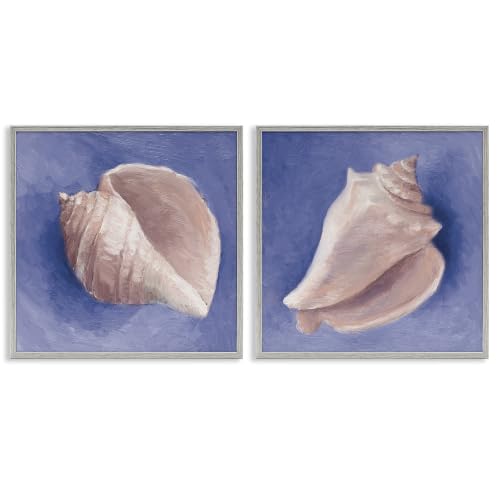 'Simple Classic Seashell Conch Still Life'| 2pc Framed Giclee Art Set 2