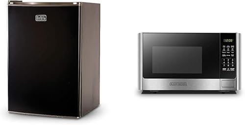 BLACK+DECKER BCRK25B - Refrigerador compacto Energy Star de una sola puerta con congelador, 2.5 pies cúbicos, horno microondas negro y digital con