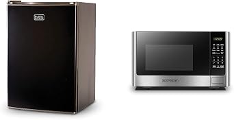 BLACK+DECKER BCRK25B Compact Refrigerator Energy Star Single Door Mini Fridge with Freezer, 2.5 Cubic Feet, Black & Digital Microwave Oven with Turntable Push-Button Door, Child Safety
