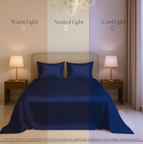 Image of Luxe Ere Satin Bedsheet Single Size (60x90) | 300 TC Ultra Smooth Silky Soft Luxury Satin Bed Sheet with 2 Pillow Covers | Premium Satin Bedsheets for Single Bed - Imperial Indigo