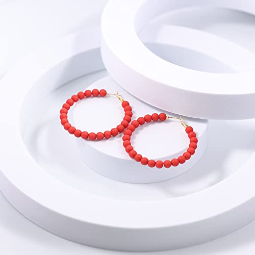 Xgalbla Circle Round Beaded Hoop Earrings Bohemian Beaded Earrings Chic Dangle Earrings 1.96 Inch For Women And Girls(Red) #TOP2