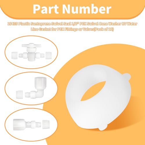 Image of 12 Pcs 16435 Plastic Santoprene Swivel Seal, 1 /2 inch PEX Swivel Cone Washer RV Water Line Gasket for PEX Fittings or Valves, Perfect Fix Leakage Issues in The RV