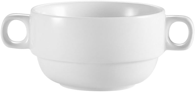 CAC China REC-49 Rolled Edge 6-Inch Stoneware Bouillon with Handles, 10-Ounce, American White, Box of 24