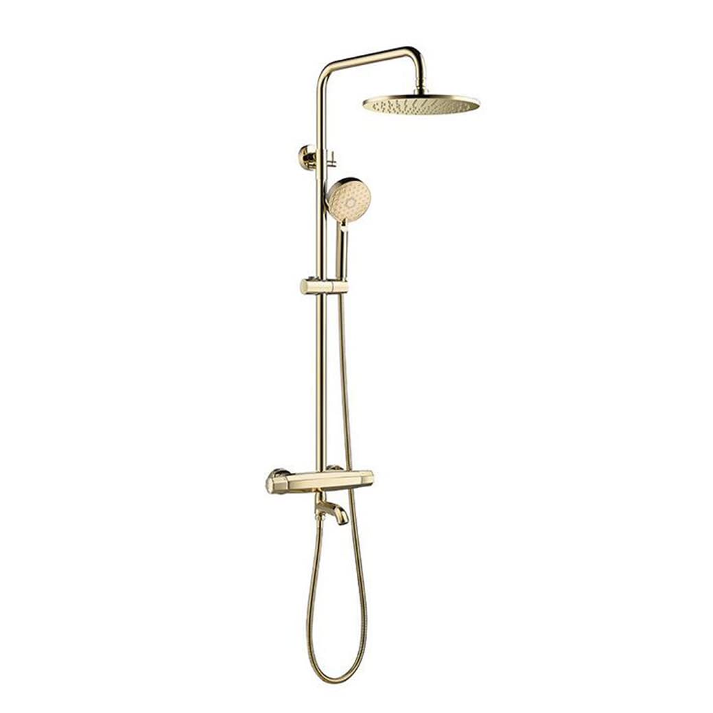 OZBMA shower set system, thermostatic d taps brass diverter mixer waterfall rainfall with 10 inch head and handshower, wall mounted set,b (A E)