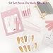 50PCS Press on Nail Tool Kit Nail Prep Manicure Kit with Nail Glue,Adhesive Tabs, Mini Nail File, Nail Shine Buffer, Acrylic Sticks, Prep Pads, Packaging Bag for Press on Nail Business Salon Home Use
