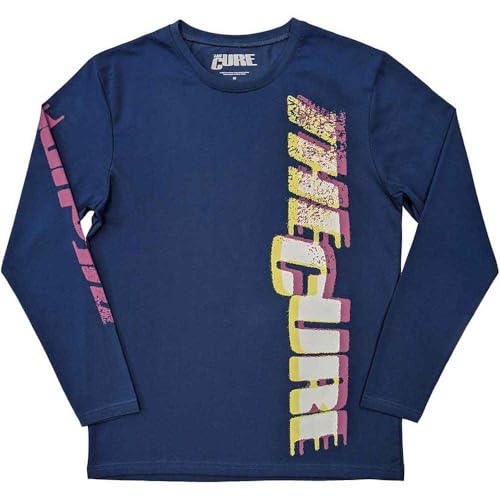 Rock Off officially licensed products The Cure T Shirt Glitched Logo Nouveau Officiel Unisex Denim Bleu Long Sleeve Size XL